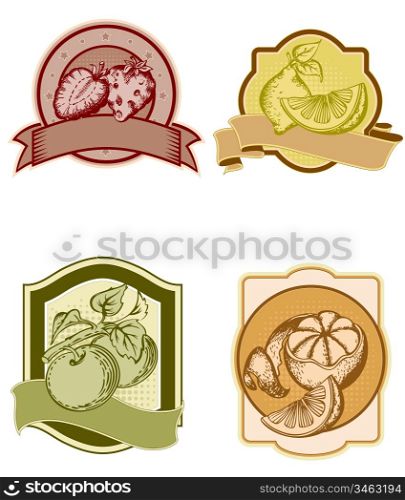 set of vintage labels with fruits and berries