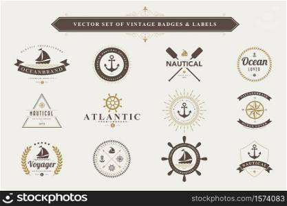 Set of vintage nautical badges and labels