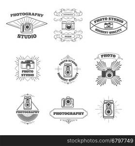 Set of vintage photo studio labels and emblems. Design element for logo, label, emblem, sign, brand mark. Vector illustration.