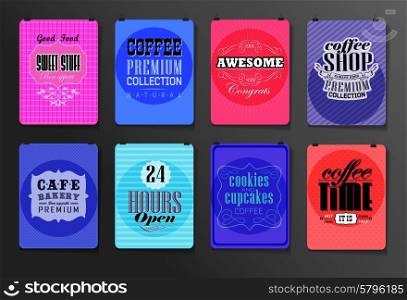 Set of Vintage poster, flyer, brochure design templates. Retro Coffee Labels and typography, elements in retro style