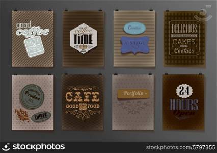Set of Vintage poster, flyer, brochure design templates. Retro Coffee Labels and typography, elements in retro style