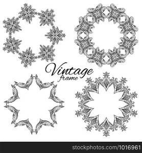 Set of vintage round floral frames with space for text. Vector element for cards, tags, label, invitation, scrapbooking and your creativity. Set of vintage round floral frames with space for text. Vector e