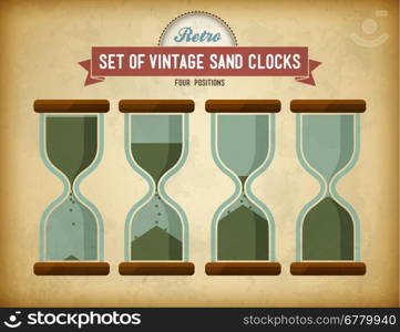 Set of vintage sand clocks on grungy card