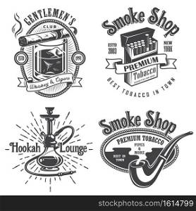Set of vintage tobacco smoking emblems labels badges and logos Monochrome style