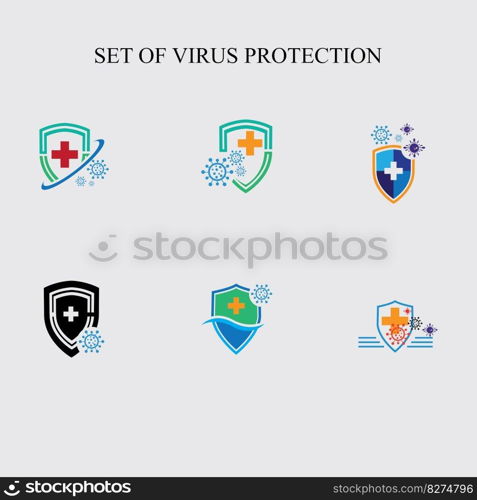 set of Virus protection logo and symbol  illustration design on grey backgrom