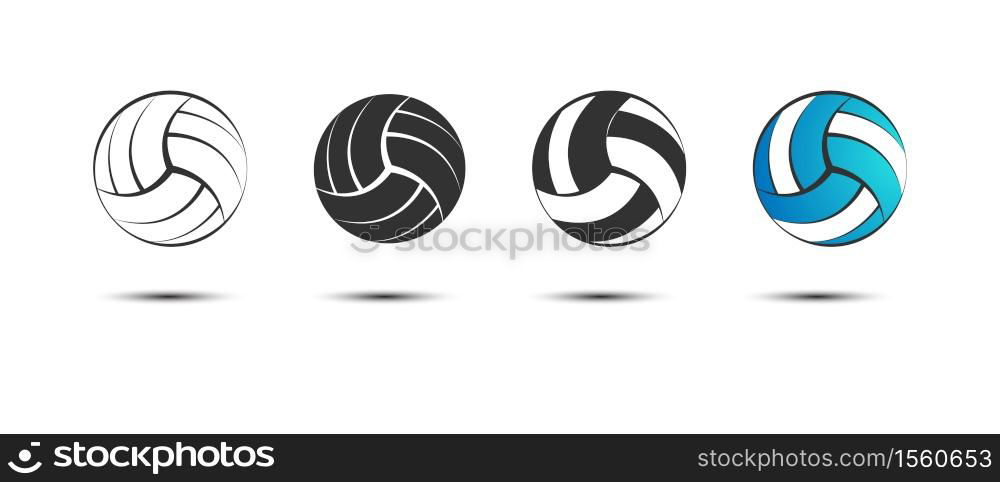 set of volleyball balls, empty and filled contours. Vector illustration for an icon, sticker, sticker or logo isolated on a white background