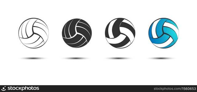 set of volleyball balls, empty and filled contours. Vector illustration for an icon, sticker, sticker or logo isolated on a white background