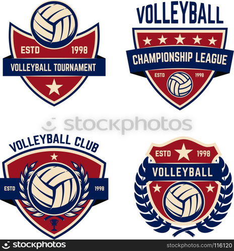 Set of volleyball champions league emblems. Design elements for logo, label, emblem, sign. Vector illustration