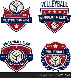 Set of volleyball champions league emblems. Design elements for logo, label, emblem, sign. Vector illustration
