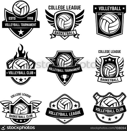 Set of volleyball sport emblems. Design element for poster, logo, label, emblem, sign, t shirt. Vector illustration