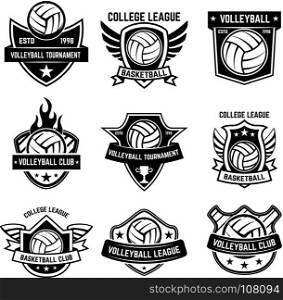 Set of volleyball sport emblems. Design element for poster, logo, label, emblem, sign, t shirt. Vector illustration