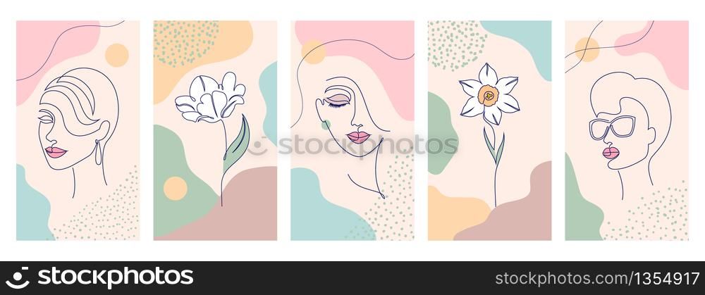 Set of wallpaper for social media stories, cards, flyers, posters, banners and other promotion.Beauty and fashion concept.