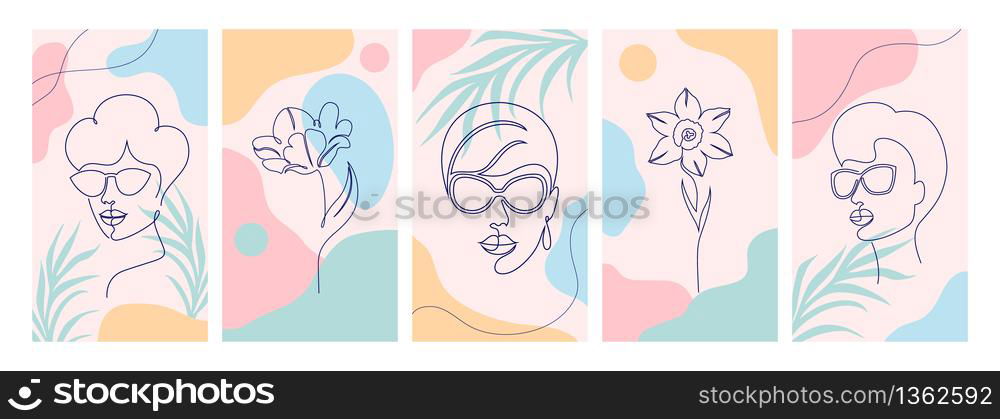 Set of wallpaper for social media stories, cards, flyers, posters, banners and other promotion.Beauty and fashion concept.