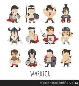 Set of warrior costume characters , eps10 vector format
