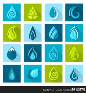 Set of water drops icons set for healthy medicine design in flat style with long shadows vector illustration