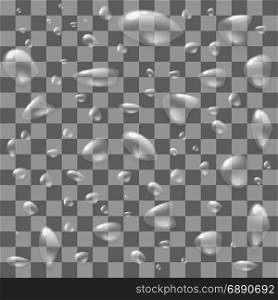 Set of Water Drops Isolated on Checkered Background. Set of Water Drops