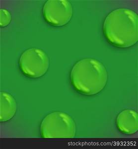 Set of Water Drops Isolated on Green Background. Set of Water Drops