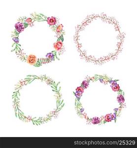Set of waterclor hand painted wreath. Vector isolated illustration. Perfect for wedding invitation, greeting or save the dste card.