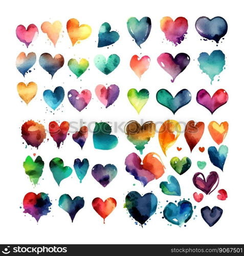 Set of watercolor hearts. Vector illustration. Set of coorful watercolor hearts. Vector illustration