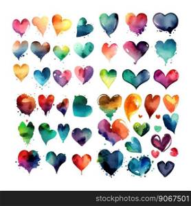 Set of watercolor hearts. Vector illustration. Set of coorful watercolor hearts. Vector illustration