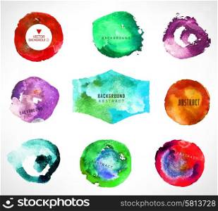 Set of watercolor label, bubble, background set vector illustration