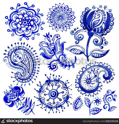 Set of watercolor vector pattern in Paisley style