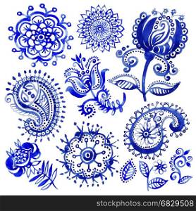 Set of watercolor vector pattern in Paisley style