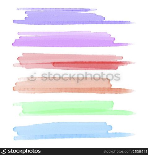 Set of watercolor vector strokes for the background, colorful, long brushes