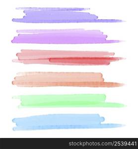 Set of watercolor vector strokes for the background, colorful, long brushes