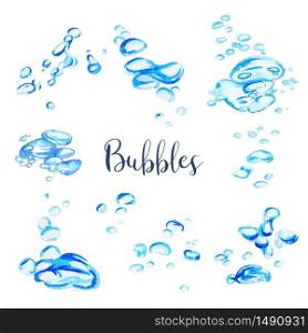 Set of watercolor water bubbles, hand drawn vector watercolor illustration