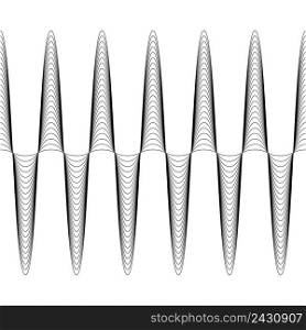 Set of waves with augmented amplitude, the vector of increasing amplitude of the wave is seamless, criss cross horizontal curvy lines