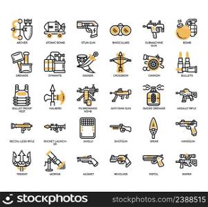 Set of Weapons thin line icons for any web and app project.
