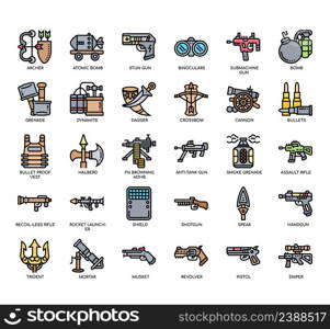 Set of Weapons thin line icons for any web and app project.