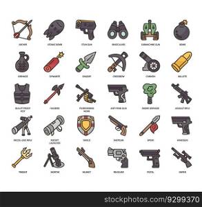 Set of Weapons thin line icons for any web and app project.