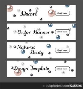 Set of web banner templates. Headlines and text area on white background with dropping pearls.. Banner set. Design template with pearl background.