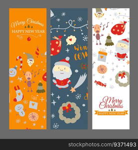 Set of web banners with Christmas design elements in doodle style. Christmas cards. Vector illustration. Set of web banners with Christmas design elements in doodle style. Christmas cards. Vector