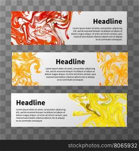 Set of web banners with red, yellow and orange splashes of paint and text place on transparent background