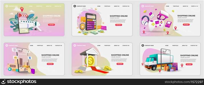 Set of web page design templates for Online Shopping templates. Modern vector illustration concepts for website and mobile website development.