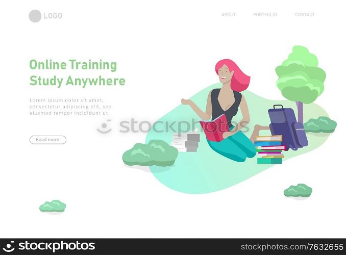Set of web page design templates with relaxed learning people outdoor for online education, training and courses. Modern vector illustration concepts for website and mobile website development. Set of web page design templates with relaxed learning people outdoor for online education, training and courses. Modern vector illustration concepts for website and mobile website