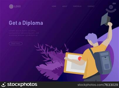 Set of web page design templates with smiling graduates people in graduation gowns holding diplomas and happy Jumping. Modern vector illustration concepts for website and mobile website development. Set of web page design templates with relaxed learning people outdoor for online education, training and courses. Modern vector illustration concepts for website and mobile website