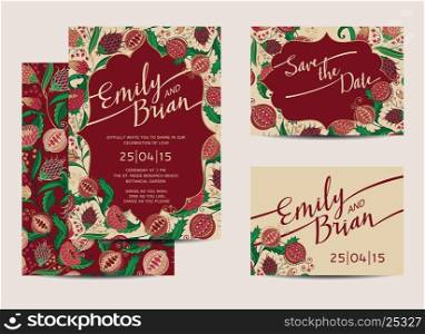 Set of Wedding Invitation Cards. Save the Date. Vector Illustration.