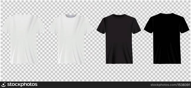 Set of white and black t-shirts on a transparent background. Classic shirts, casual wear.. Set of white and black t-shirts on a transparent background.