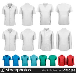 Set of white and colorful work clothes. Design template. Vector illustration.