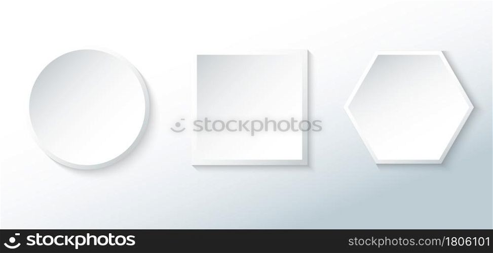 Set of white badge geometric shape blank button 3D style. You can use for app, website, banner web, etc. Vector illustration