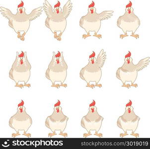 Set of white chicken flat icons. Vector image of the Chicken flat icon set