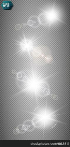 Set of white glowing lights effects isolated on transparent background. Sun flash with rays and spotlight. Glow light effect. Star burst with sparkles. Set of white glowing lights effects isolated on transparent background. Sun flash with rays and spotlight. Glow light effect. Star burst with sparkles.