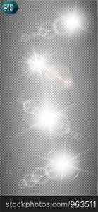 Set of white glowing lights effects isolated on transparent background. Sun flash with rays and spotlight. Glow light effect. Star burst with sparkles. Set of white glowing lights effects isolated on transparent background. Sun flash with rays and spotlight. Glow light effect. Star burst with sparkles.
