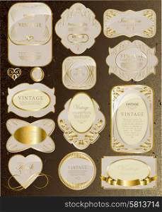 set of white gold label and ribbon. set of white and gold ribbon