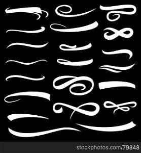 Set of White Hand Lettering Convex Underlines With Shadow Isolated. Vintage Elements For Your Design. Vector illustration Handwritten Marker.. Set of Yellow Hand Lettering Convex Underlines With Shadow Isolated. Vintage Elements For Your Design. Vector illustration Pen Line.