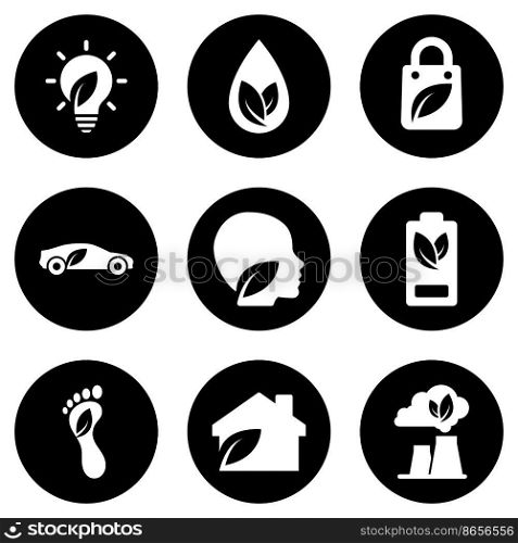 Set of white icons isolated against a black background, on a theme Ecology
